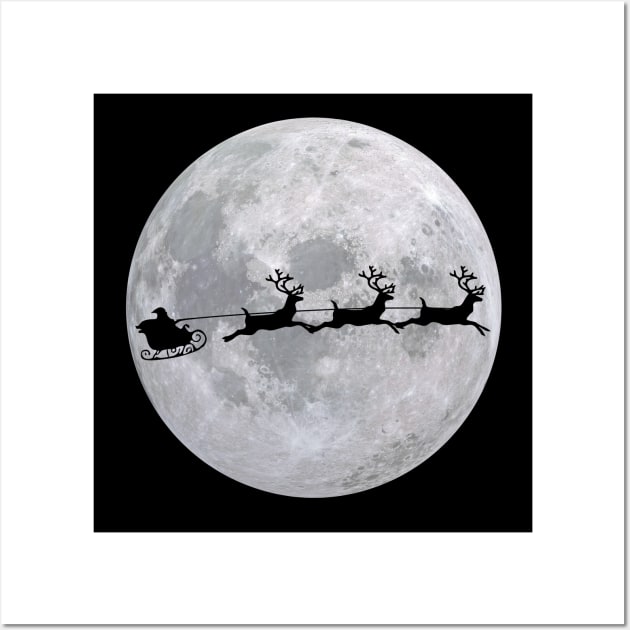 Santa and his sleigh flying across the moon at Christmas time! Wall Art by mazdesigns